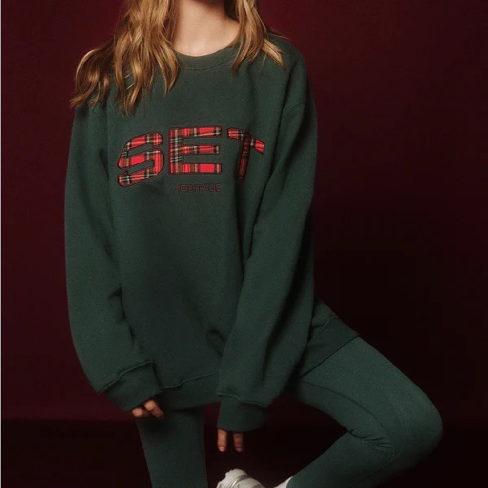 SET Active XL Midnight Sweats Staple Crewneck Tartan Green Sweatshirt SETmas